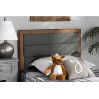 Baxton Studio MG9732-Dark Grey/Walnut-Twin-HB Dexter Modern and Contemporary Dark Grey Fabric Upholstered and Walnut Brown Finished Wood Twin Size Headboardt